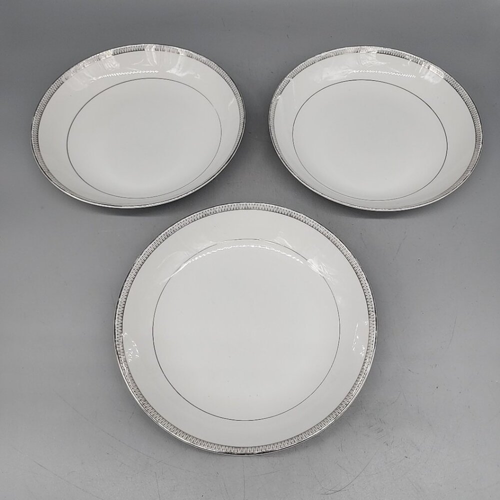 Mikasa Barclay Cereal Soup Bowl 7.5" White Silver Porcelain 8258 Set Of 3